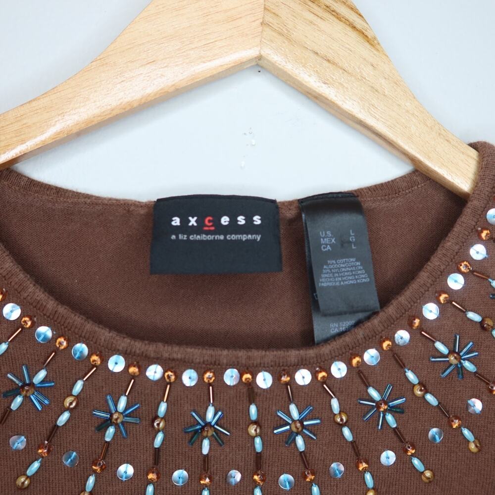 Axcess Beaded Tank Top Womens L Brown Sleeveless Y2K Boho 90s